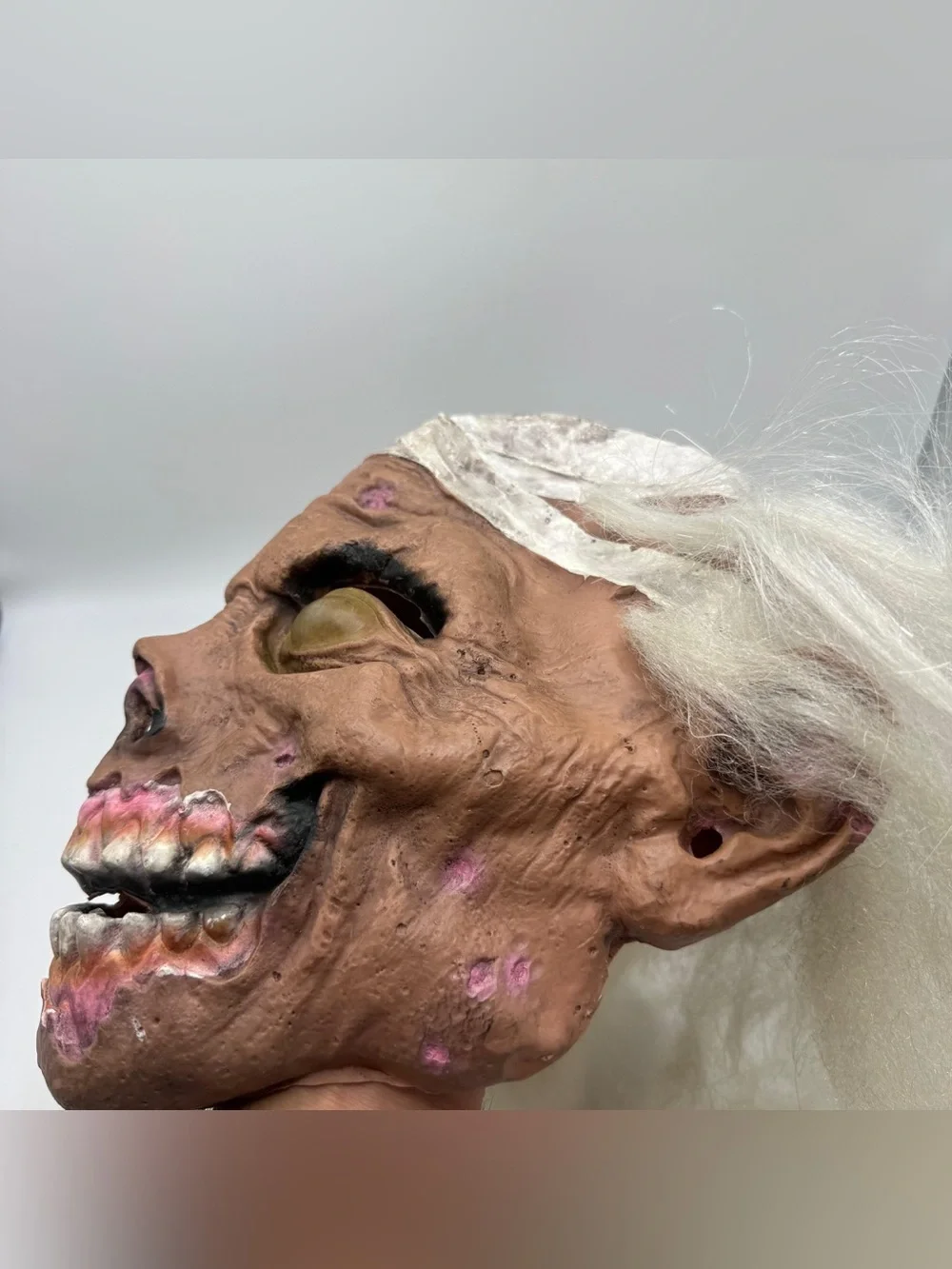 Zombie Full Head Horror Mask White Hair Scary Halloween Costume Prop Adult